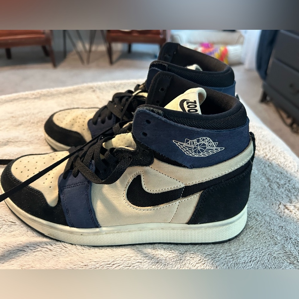 Nike Air Jordan’s Zoom Air High-Top Sneakers in Black, Blue, and Cream - Picture 2 of 6